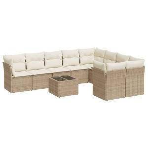 vidaXL 10 Piece Patio Sofa Set with Cushions Beige Poly Rattan - Beige and Cream With Table - 1 of 4