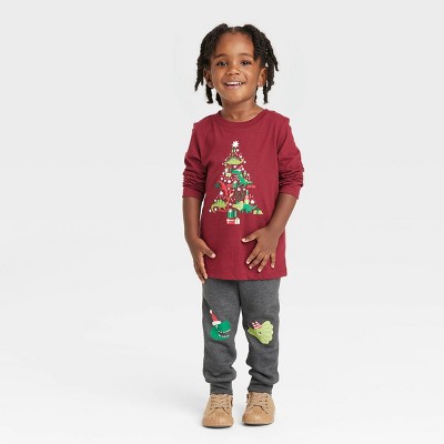 Toddler Boys' Dino Tree Long Sleeve T-Shirt and Fleece Jogger Pants Set - Cat & Jack™ Burgundy