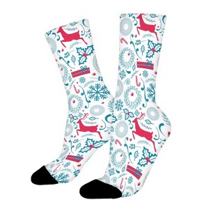 Christmas Deer Flower Women Printed Crew Socks Funny Funky Socks Soft Polyester Novelty Gifts for Artists Men - 1 of 1
