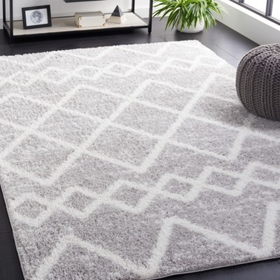 Grey and Ivory Geometric Shag Area Rug 4'5" x 6'5"