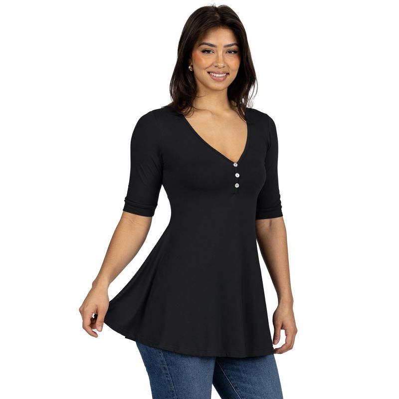 24seven Comfort Apparel Short Sleeve Tunic Top with Button Detail, 2 of 4
