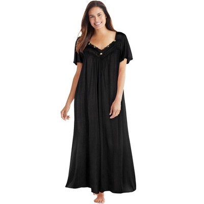 Only Necessities Women's Plus Size Long Silky Lace-Trim Gown