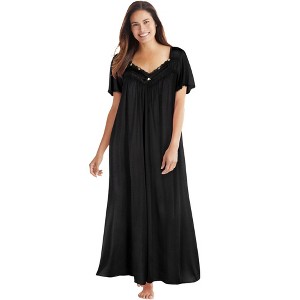 Only Necessities Plus Size Long Silky Lace-Trim Gown - 1 of 4