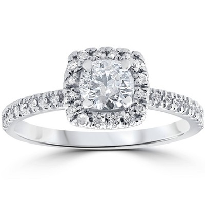 Pompeii3 3/4ct Cushion Halo Diamond Engagement Ring 14K White Gold