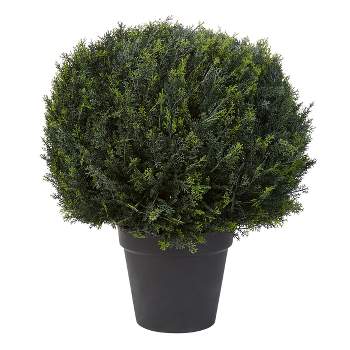 Pure Garden 23" Artificial Cypress Topiary, Ball Style Faux Plant in Sturdy Pot - Realistic Indoor or Outdoor Potted Shrub