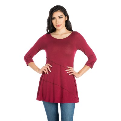 24seven Comfort Apparel Ruched Sleeve Swing Tunic Top