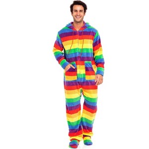 ADR Men's Plush Fleece One Piece Hooded Footed Zipper Pajamas Set, Soft Adult Onesie Footie with Hood - 1 of 4