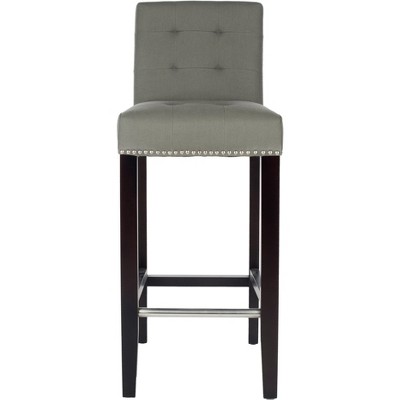 Seamist Gray Transitional Birchwood Bar Stool with Nailhead Trim