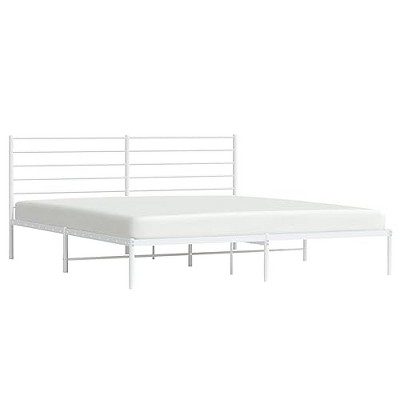 vidaXL Elegant White Metal Bed Frame with Headboard- Sturdy Steel Construction