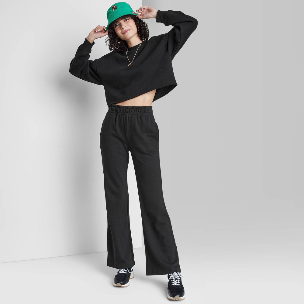 Women's High-Rise Wide Leg French Terry Sweatpants - Wild Fable™ Black L