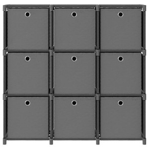 vidaXL Display Shelf Grey Polyester Fabric and Steel Medium - 9-Cube Gray With Boxes - 1 of 4