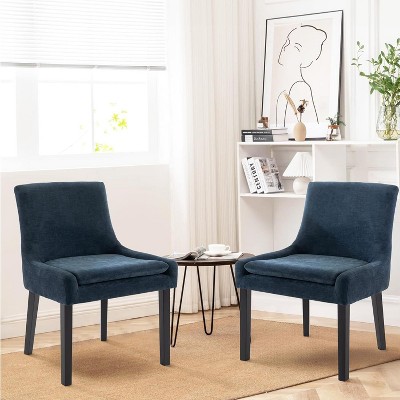 Set of 2 Modern Corduroy Upholstered Accent Dining Chairs with Mid Back and Wood Legs, Side Chairs for Living Room or Dining Room - Beige