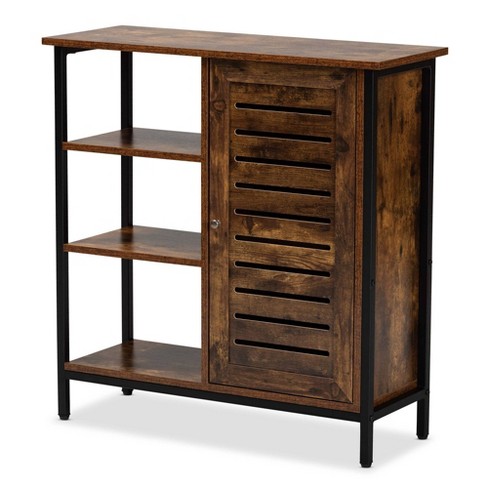 Wayne Farmhouse Wood 2 Doors Shoe Storage Cabinet Oak Brown - Baxton Studio  : Target