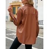 Women Faux Leather Shacket Moto Biker Shirts Loose Fit Blazer Long Sleeves Button Casual Jacket - 3 of 4