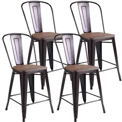 Tangkula Set of 4 Iron Dining Chair Counter Stool Kitchen Dining Bar Seats  Bistro Cafe