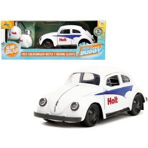 1959 Volkswagen Beetle Holt White w/Blue Graphics & Boxing Gloves Accessory "Punch Buggy" Series 1/32 Diecast Model Car by Jada - 1 of 4