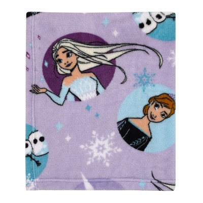 NoJo Disney Frozen Winter Cheer Lavender, Aqua, Green and White, Anna, Elsa and Olaf Toddler Blanket