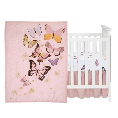 Lambs Ivy Butterfly Dreams Pink gold 3 piece Nursery Baby Crib Bedding Set Target