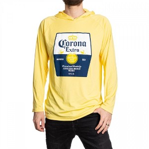 Mens Corona Extra Label Yellow Colorway Long Sleeved Hooded T-Shirt - 1 of 4