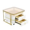 Okak 2-in-1 Square Nesting Coffee Table Stackable End Table Set with Wheels & Drawers and Brown Tempered Glass for Living Room/Office, Space-Saving - 4 of 4