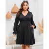 BLUEMING Plus Size Women Dress Faux Wrap V Neck Dress with Ruffle Cuff Bishop Sleeve Fall Midi Dress - 3 of 4