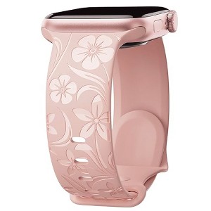 HTUTWOO Floral Engraved Apple Watch Band, Silicone Glossy Wildflower Strap 38/40/41/42/44/45/49mm for iWatch Series 10 9 8 7 6 5 4 3 2 1 SE Ultra - 1 of 4
