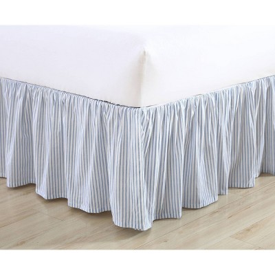 Blue and White Cotton Ruffled Queen Bed Skirt