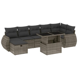 vidaXL 8 Piece Patio Sofa Set with Cushions Gray Poly Rattan - without storage - 1 of 4