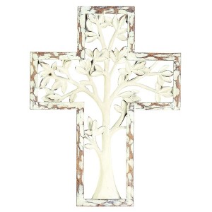 Dicksons Rustic White Tree 10.5 x 7.75 Resin Hanging Wall Cross - 1 of 2
