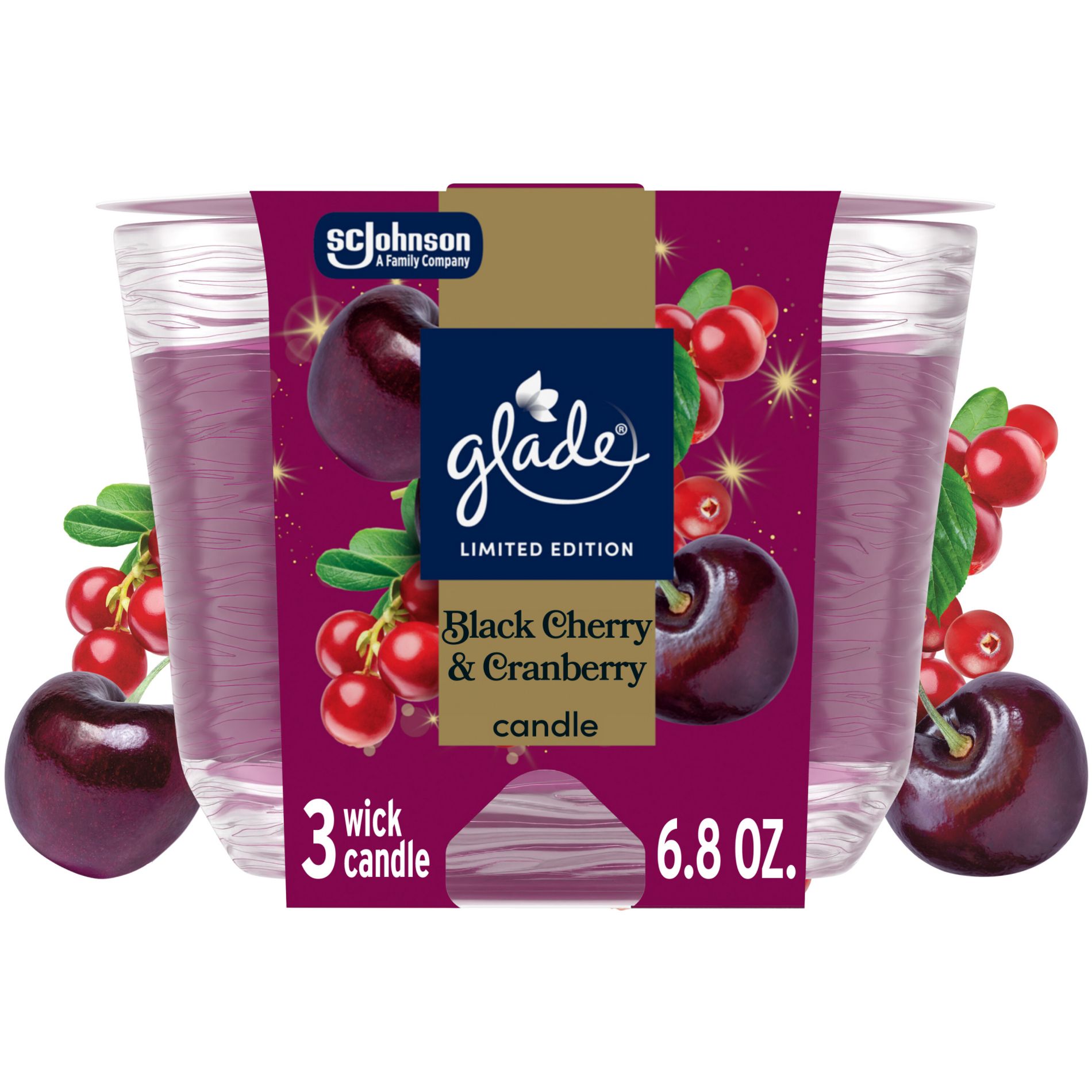 Glade 3 Wick Fall Candle in Glass Jar - Black Cherry & Cranberry - 6.8oz