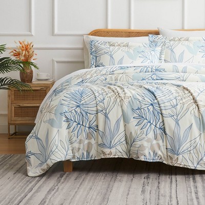 Tropic Leaf Blue Ultra-Soft Microfiber Full/Queen Duvet Cover Set