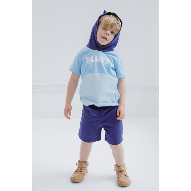 Bluey Hooded Cosplay T-Shirt and French Terry Shorts Outfit Set Toddler to Little Kid, 4 of 8