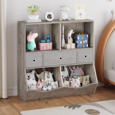 Trinity Kids Bookshelf and Bookcase Toy Storage Multi Shelf with Cubby Organizer Cabinet and Drawers for Boys Girls,Bedroom, Gray