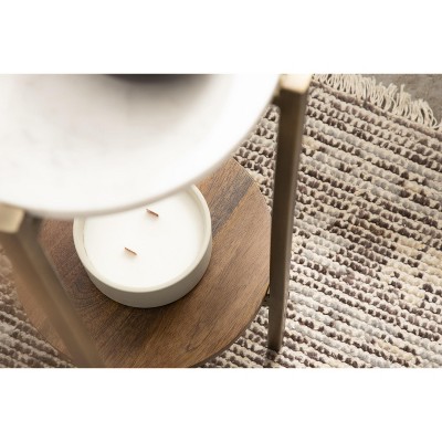 Walnut Brown and White Marble Round Accent Table
