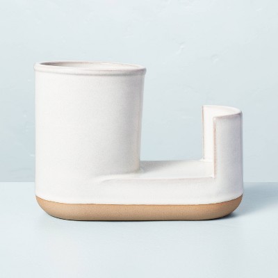 Modern Rim Stoneware Kitchen Sink Caddy Cream/Clay - Hearth &#38; Hand&#8482; with Magnolia