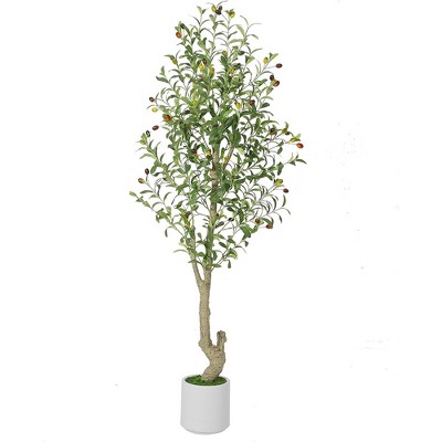 Faux Olive Tree, Trees Artificial Trees with White Planter, Silk Plants with Leaves and Big Fruits