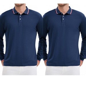 INSPIRE CHIC Men's Classic Regular Fit Solid Color Long Sleeves Business Golf Polo Shirts 2 Packs - 1 of 4