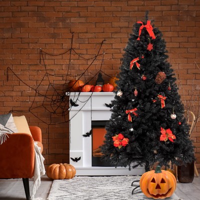 Angel Sar 6/7ft Black Christmas Tree, Unlit Artificial PVC Tree with 1050/1800 Branch Tips and Iron Stand for Modern Holiday Home Decor