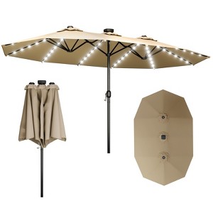 FONTOI Double Sided Outdoor Umbrella with Crank Handle, Rectangular Market Umbrella with 12 Ribs for Patio, Deck, Backyard, Brown, 106.2"*94.5"*181.1" - 1 of 4