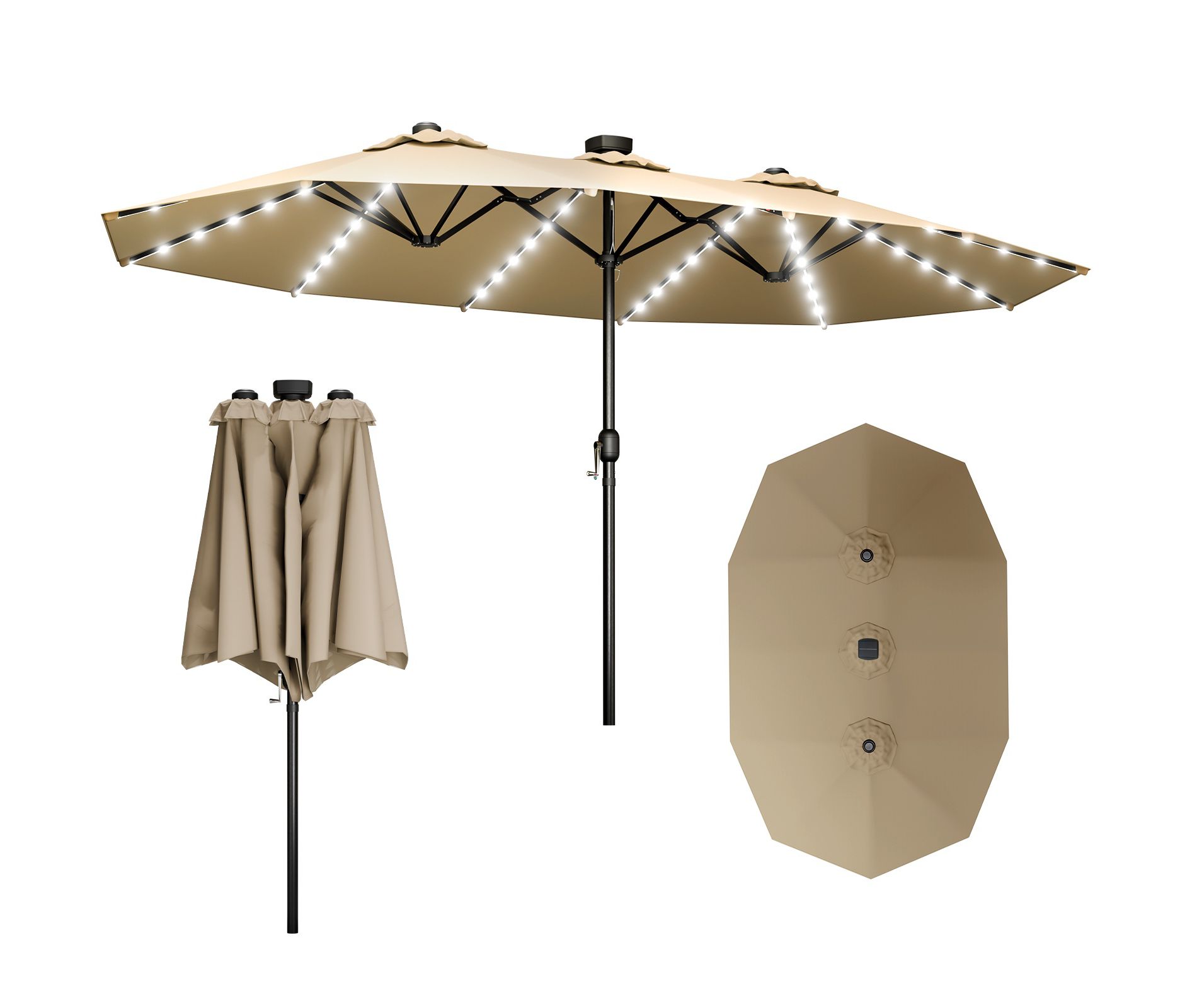 FONTOI Double Sided Outdoor Umbrella with Crank Handle, Rectangular Market Umbrella with 12 Ribs for Patio, Deck, Backyard, Brown, 106.2"*94.5"*181.1"