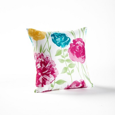 Lakeside Watercolor Floral Bloom Decorative Accent Pillow with Tropical Motif