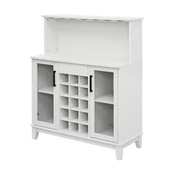 Home Source Bar Cabinet with Wine Rack and Glass Doors in White Finish