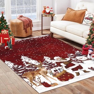 GustoWave Soft Non-Slip Washable Christmas Santa Claus Rugs, Xmas Holiday Decor, Red - 1 of 4