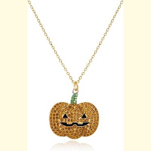 Handmade Victorian Crystal Bat & Cat Pumpkin Necklace - Gothic Halloween Jewelry - 1 of 4