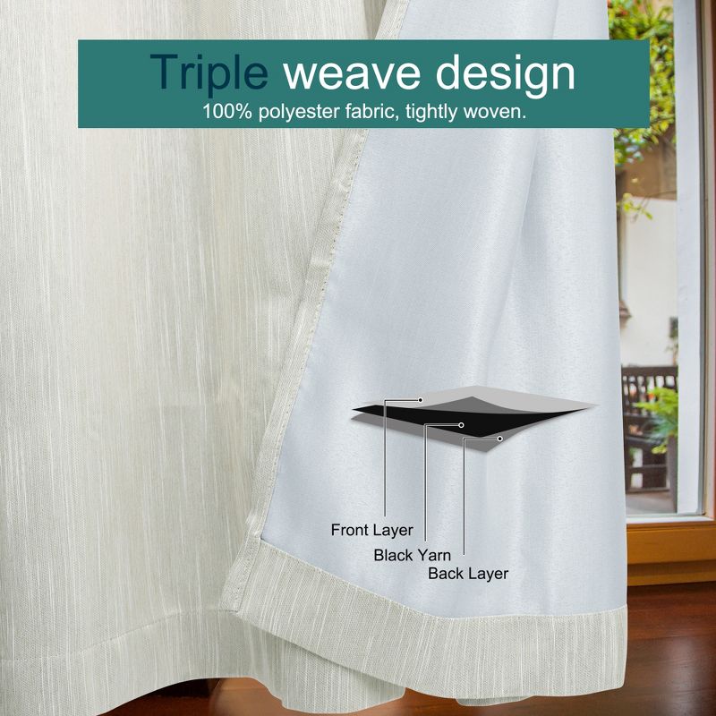 PiccoCasa Linen Textured Look Grommet Top Blackout Bedroom Curtains 2 Pcs, 3 of 4