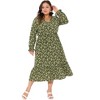 Agnes Orinda Women's Plus Size Bohe Floral Print V Neck Long Sleeve Ruffle Hem A Line Midi Dresses - 3 of 4
