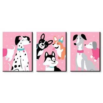 Big Dot of Happiness Pawty Like a Puppy Girl - Pink Dog Nursery Wall Art and Kids Room Decorations - Gift Ideas - 7.5 x 10 inches - Set of 3 Prints