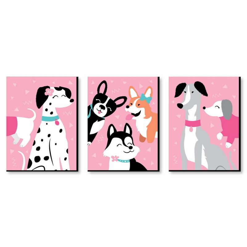 Big Dot of Happiness Pawty Like a Puppy Girl - Pink Dog Nursery Wall Art and Kids Room Decorations - Gift Ideas - 7.5 x 10 inches - Set of 3 Prints, 1 of 8