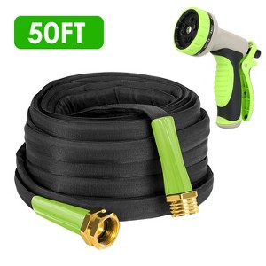 iMountek "50FT Non-Expandable Garden Hose – Kink-Free, Lightweight with 10-Pattern Nozzle, Storage Bag & Hook" Black - 1 of 3