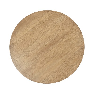 Natural Brown Round Wood and Metal Coffee Table with Storage